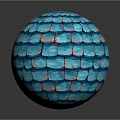 Blue Pink Scaled Spherical Decorative Object With Glossy Reflective Surface Finish