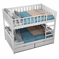 White Wooden Bunk Bed With Blue Mattress And Storage Drawers