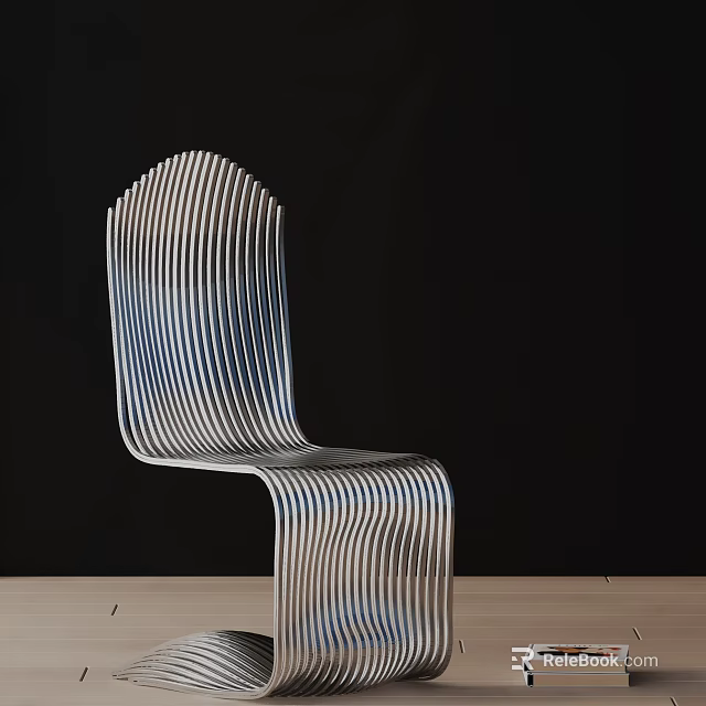 Modern Curved Dining Chair Featuring Striped Structure And Wooden Floor Design 3d model 