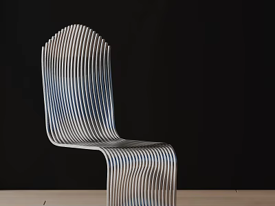 Modern Curved Dining Chair Featuring Striped Structure And Wooden Floor Design 3d model