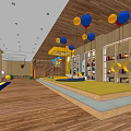Bright Kindergarten Interior With Wooden Decor Pendant Lights And Activity Area