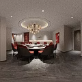 Elegant Modern Private Dining Room Interior With Chandelier Red Chairs And Dining Table 3d model