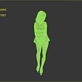 Woman in Yellow Top and Green Skirt with Tattoo Standing Against Gray Background