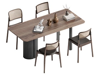 Middle style dining table and chair combination 3d model