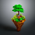 Adorable Orange Game Character Sitting on Floating Island with Green Tree and Grass