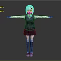 3D Anime Character With White Hair Blue Bow Red Face Mark And Outstretched Arms