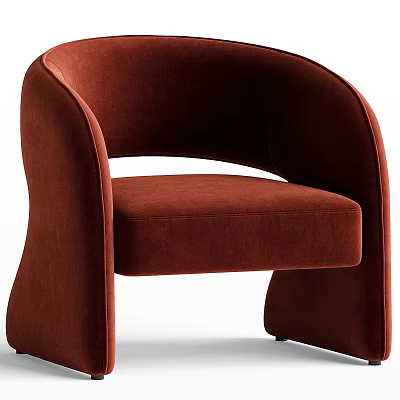 Elegant Modern Brown Velvet Leisure Chair With Curved Backrest And Armrests 3d model