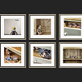 Six Framed Decorative Photos Showing Interior Scenes On Black Wall