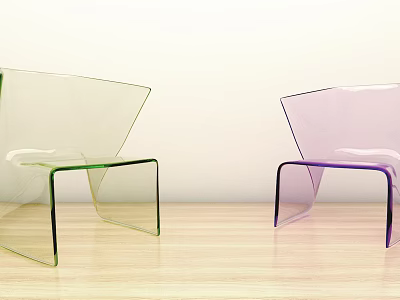 Transparent Accent Chairs Green And Purple Clear Design On Wooden Floor With White Wall 3d model