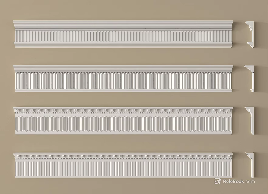 White Ornate Decorative Lines With Grooved Patterns For Interior Trim Design 3d model 