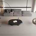 Modern Gray Sofa Coffee Table Set With Black Round Table Floor Lamp And Accent Chair