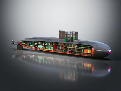 Modern Water Transport Vessel Cross Section View With Multi Level Interior And Facilities 3d model