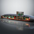Modern Water Transport Vessel Cross Section View With Multi Level Interior And Facilities 3d model