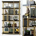 Stylish Modern Display Shelf With Gold Frame Books Decorative Vases And Succulents
