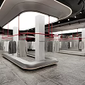 Modern Clothing Store Interior Featuring Hanging Clothes Illuminated Pillars And Display Area