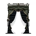 Luxurious Dark and White Curtains with Ornate Top and Tassel Details