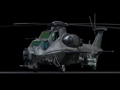 Military Attack Helicopter With Dark Gray Exterior Rotors And Weapon Systems 3d model