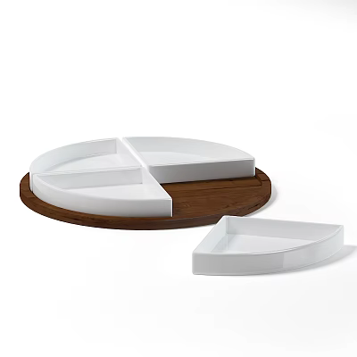 Round Wooden Base Tray With White Divided Sections And Fan Shaped Tray 3d model