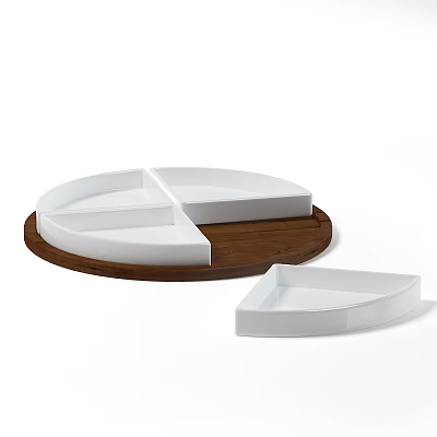 Round Wooden Base Tray With White Divided Sections And Fan Shaped Tray 3d model Round Wooden Base Tray With White Divided Sections And Fan Shaped Tray 3d model