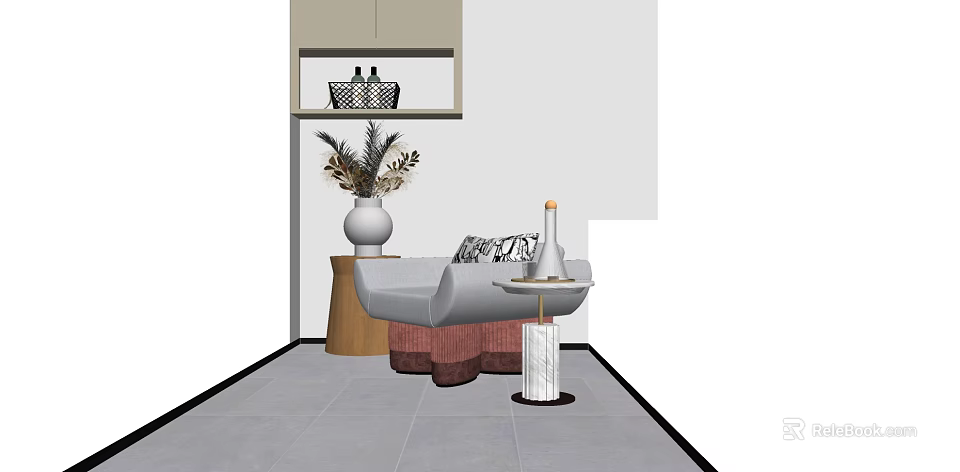 Stylish Single Chair with Decorative Vase and Small Side Table in Modern Living Interior 3d model 