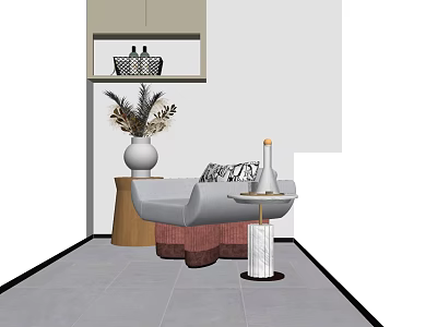 Stylish Single Chair with Decorative Vase and Small Side Table in Modern Living Interior 3d model
