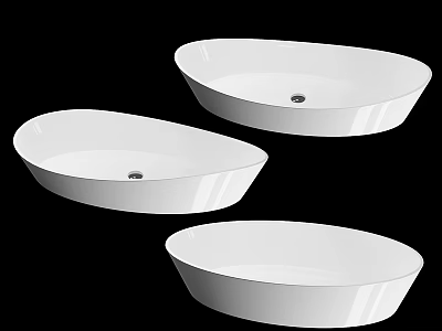Three White Oval Shaped Countertop Washbasins in Modern Bathroom Design 3d model