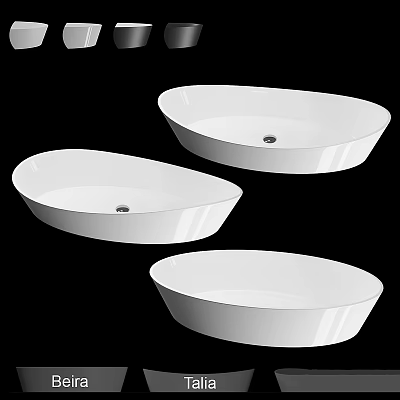 Three White Oval Shaped Countertop Washbasins in Modern Bathroom Design 3d model