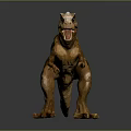 Tyrannosaurus Rex Dinosaur Model With Brown Striped Body Green Eyes Open Mouth Standing Pose