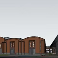 Modern Commercial Street With Solar Panel Roofs Green Areas And Pedestrian Walkways
