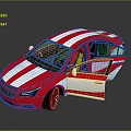 Sporty Red Car With White Stripes And Open Doors Showcasing Interior