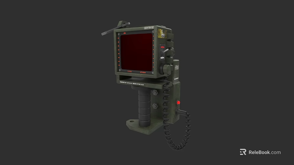 Military Weapon Control Device With Green Body Display Screen Handle Knobs And Cable 3d model 
