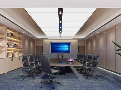 Modern Conference Room Interior Design With Long Table Office Chairs And Large Screen 3d model