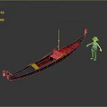 Traditional Black Gondola Boat Model With Red Interior And Gondolier Figure