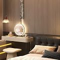 Modern Dressing Table With Illuminated Countertop Mirror Stool And Potted Plant