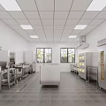 Professional Commercial Kitchen Interior With Stainless Steel Equipment Worktables And Cabinets