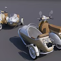 Vintage Motorcycles With Sidecar Beige Seats Silver Gray Body And Retro Design