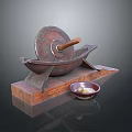 Traditional Manual Stone Grinder with Wooden Base and Small Bowl for Grinding