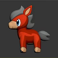 Red Cartoon Pony Toy With Gray Mane And Blue Eyes In 3D Style