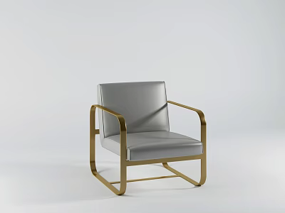 Modern Gray Leather Single Sofa With Golden Metal Frame For Living Room Interior Design 3d model