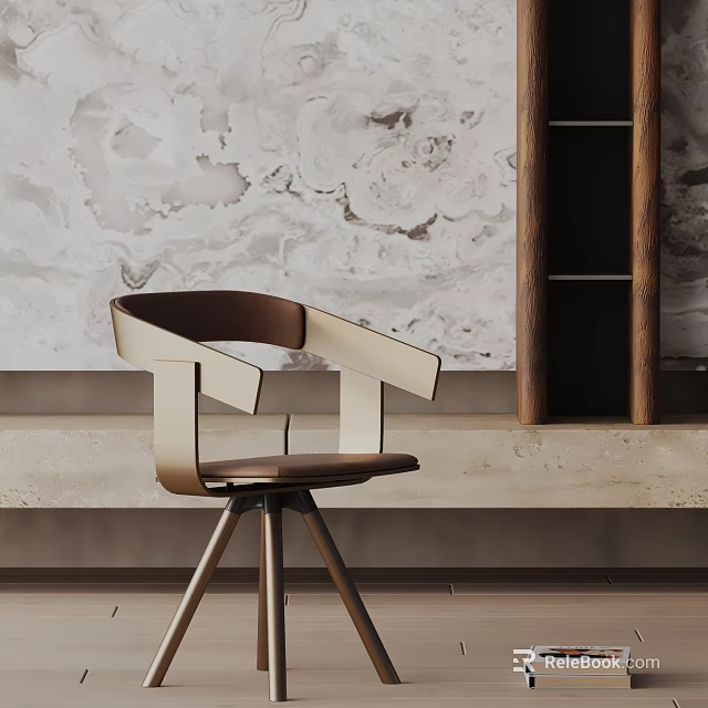 Elegant Modern Dining Chair With Leather Seat Metal Legs And Marble Wall Background 3d model 