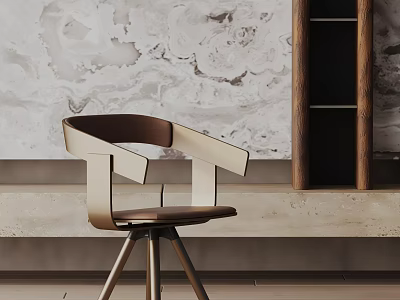 Elegant Modern Dining Chair With Leather Seat Metal Legs And Marble Wall Background 3d model