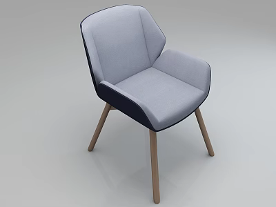 Modern Two Tone Gray Navy Upholstered Leisure Chair With Curved Back And Wooden Legs 3d model