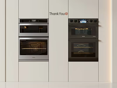 Sleek Modern Kitchen Interior With Built in Ovens White Cabinets And Digital Displays 3d model