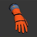 Orange Work Glove With Black Straps And Blue Wrist Band Design