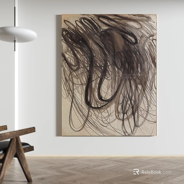 Abstract Line Art Painting as Wall Decor in Minimalist Interior 3d model 