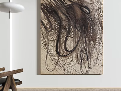 Abstract Line Art Painting as Wall Decor in Minimalist Interior 3d model