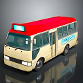 Yellow City Bus with Red Roof Illuminated Top Sign and Blue Side Text Design