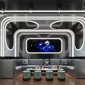Modern KTV Room Design With Neon Lights And Blue Sofas 3d model
