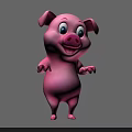 Cute Pink Cartoon Pig Character With Big Eyes Smiling And Standing Pose