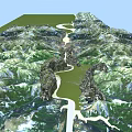 Garden Landscape Featuring Mountainous Terrain Winding Path Moss Covered Rocks And Lush Green Grass